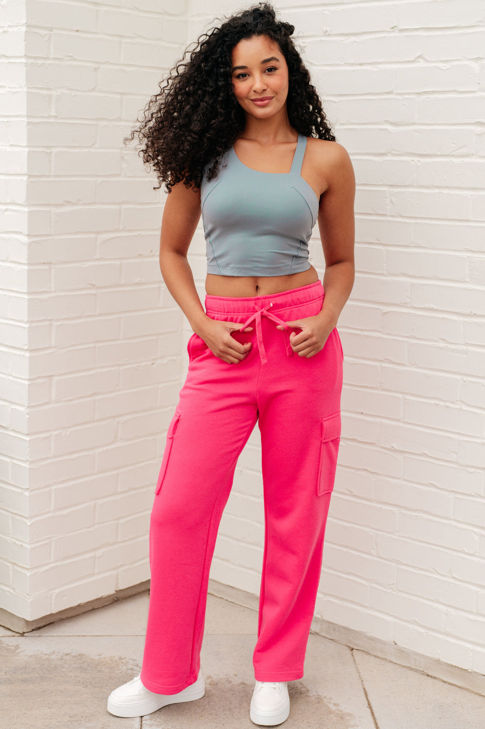 Run, Don't Walk Cargo Sweatpants in Flamingo Pink-Pants-Inspired by Justeen-Women's Clothing Boutique in Chicago, Illinois