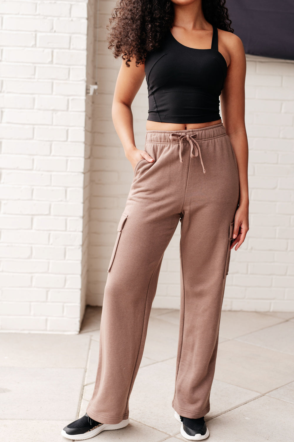 Run, Don't Walk Cargo Sweatpants in Smokey Brown-Pants-Inspired by Justeen-Women's Clothing Boutique in Chicago, Illinois