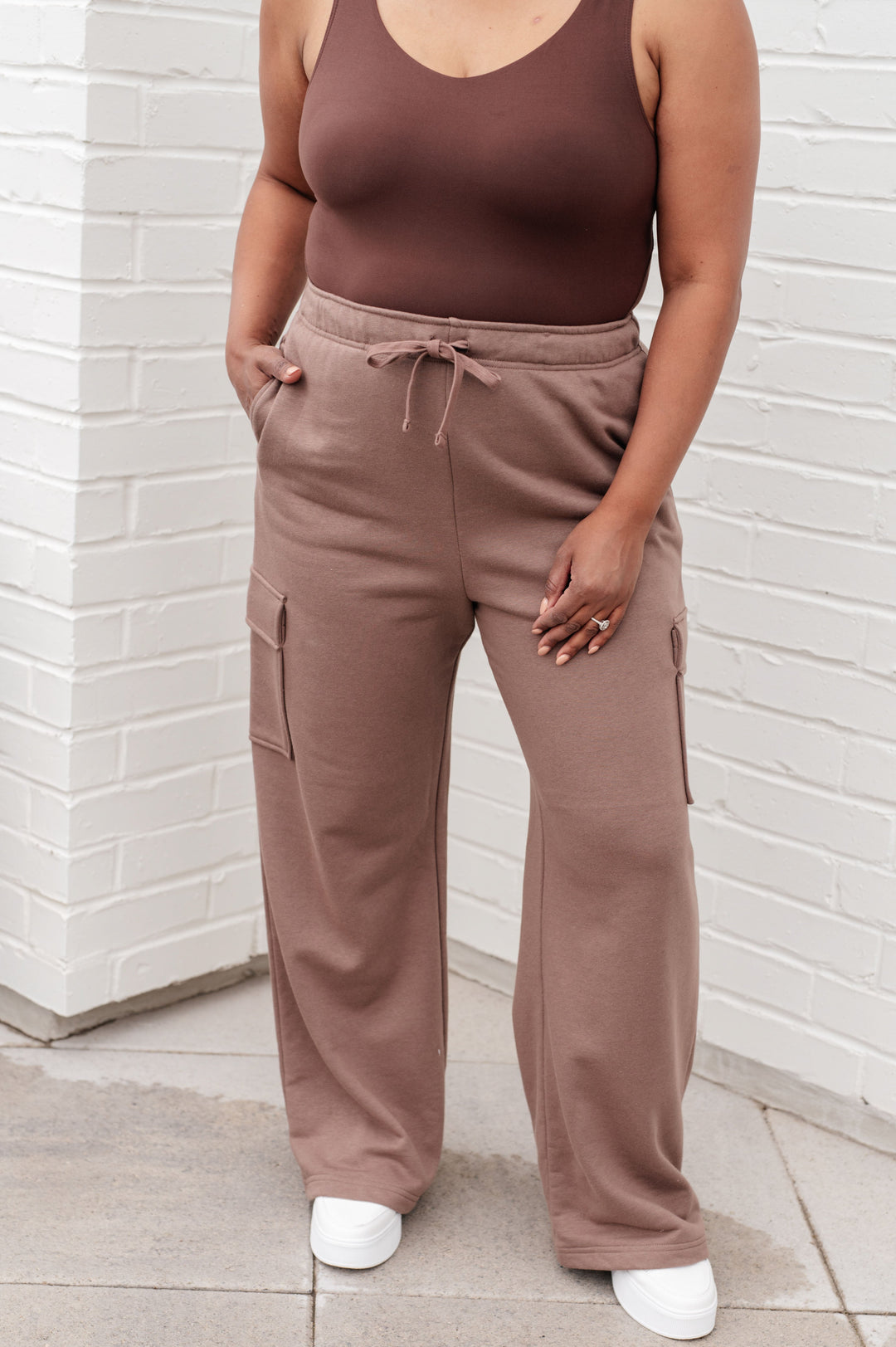 Run, Don't Walk Cargo Sweatpants in Smokey Brown-Pants-Inspired by Justeen-Women's Clothing Boutique in Chicago, Illinois