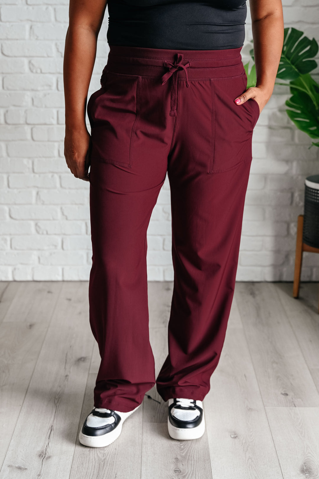 Runner's High Drawstring Joggers in Red Merlot-Pants-Inspired by Justeen-Women's Clothing Boutique