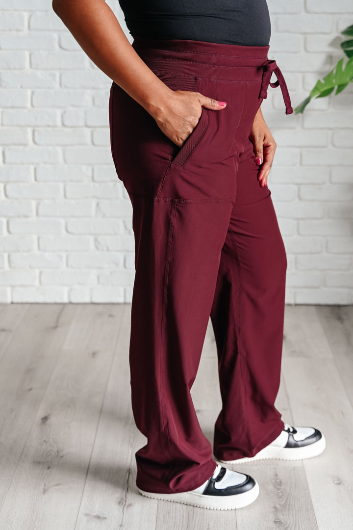 Runner's High Drawstring Joggers in Red Merlot-Pants-Inspired by Justeen-Women's Clothing Boutique