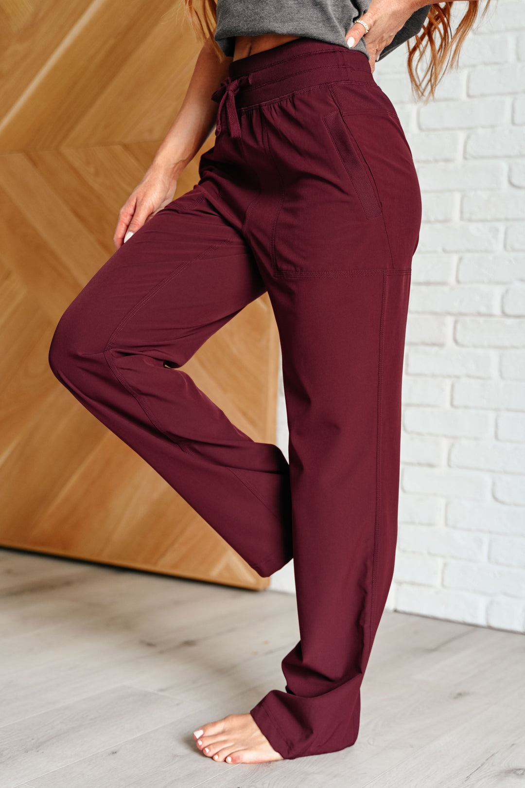 Runner's High Drawstring Joggers in Red Merlot-Pants-Inspired by Justeen-Women's Clothing Boutique