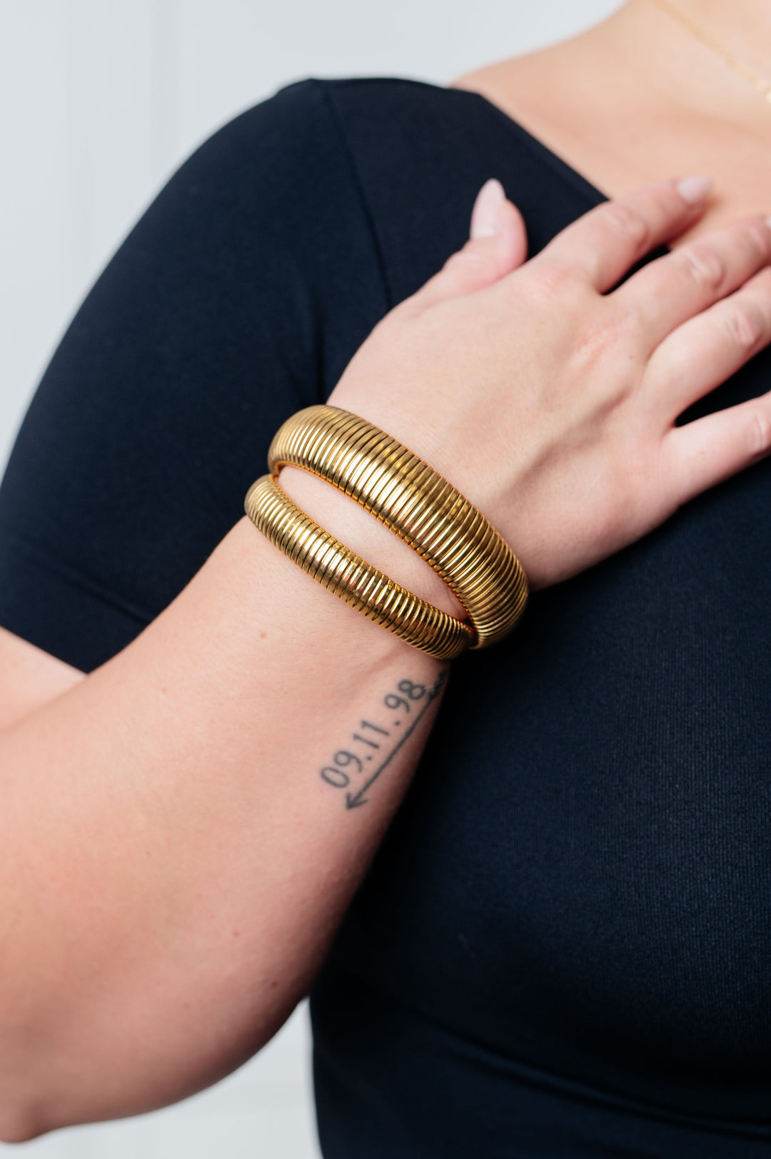 Sassy but Classy Ribbed Bangles in Gold Set of 3-220 Beauty/Gift-Inspired by Justeen-Women's Clothing Boutique