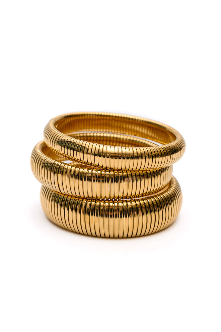 Sassy but Classy Ribbed Bangles in Gold Set of 3-220 Beauty/Gift-Inspired by Justeen-Women's Clothing Boutique