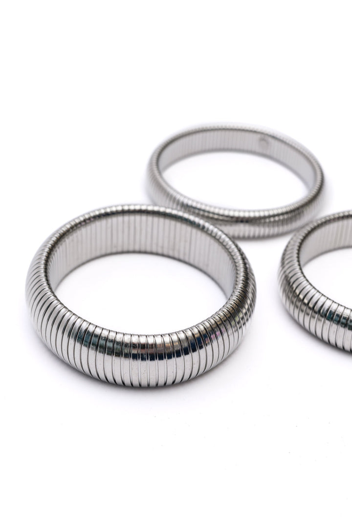 Sassy but Classy Ribbed Bangles in Silver Set of 3-220 Beauty/Gift-Inspired by Justeen-Women's Clothing Boutique