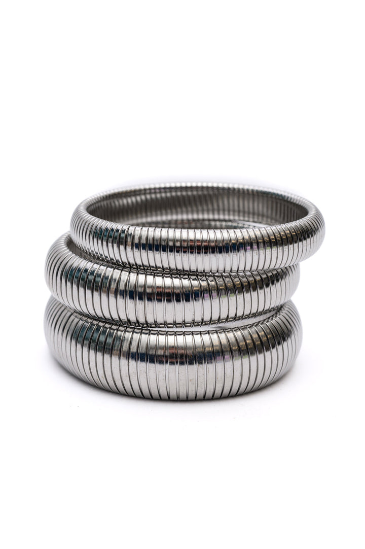 Sassy but Classy Ribbed Bangles in Silver Set of 3-220 Beauty/Gift-Inspired by Justeen-Women's Clothing Boutique