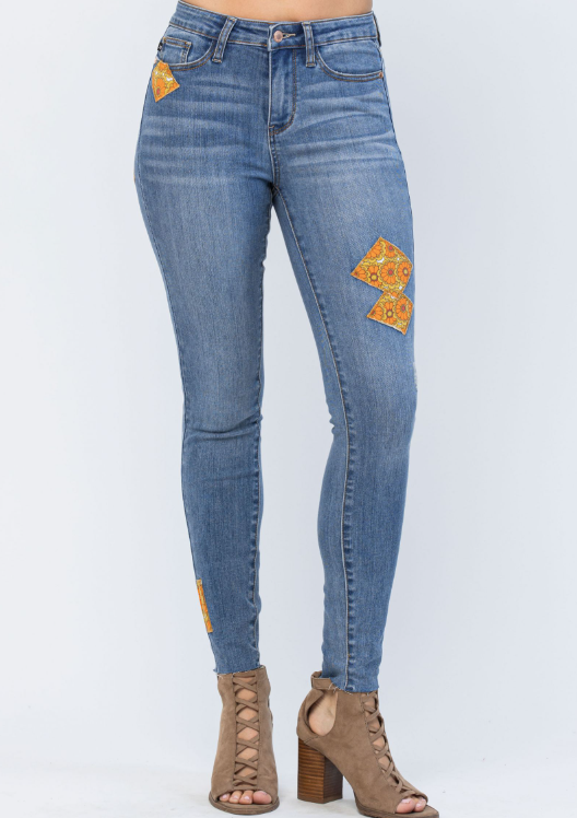 Retro Vibes Judy Blue Patch Skinny Jeans-judy blue-Inspired by Justeen-Women's Clothing Boutique