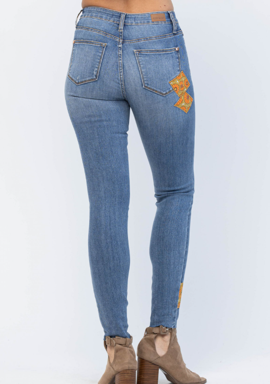 Retro Vibes Judy Blue Patch Skinny Jeans-judy blue-Inspired by Justeen-Women's Clothing Boutique