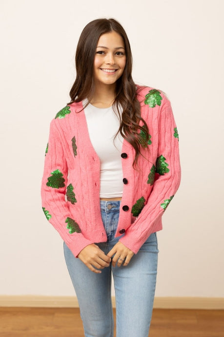 Sequin Trees Cardigan-Cardigans + Kimonos-Inspired by Justeen-Women's Clothing Boutique