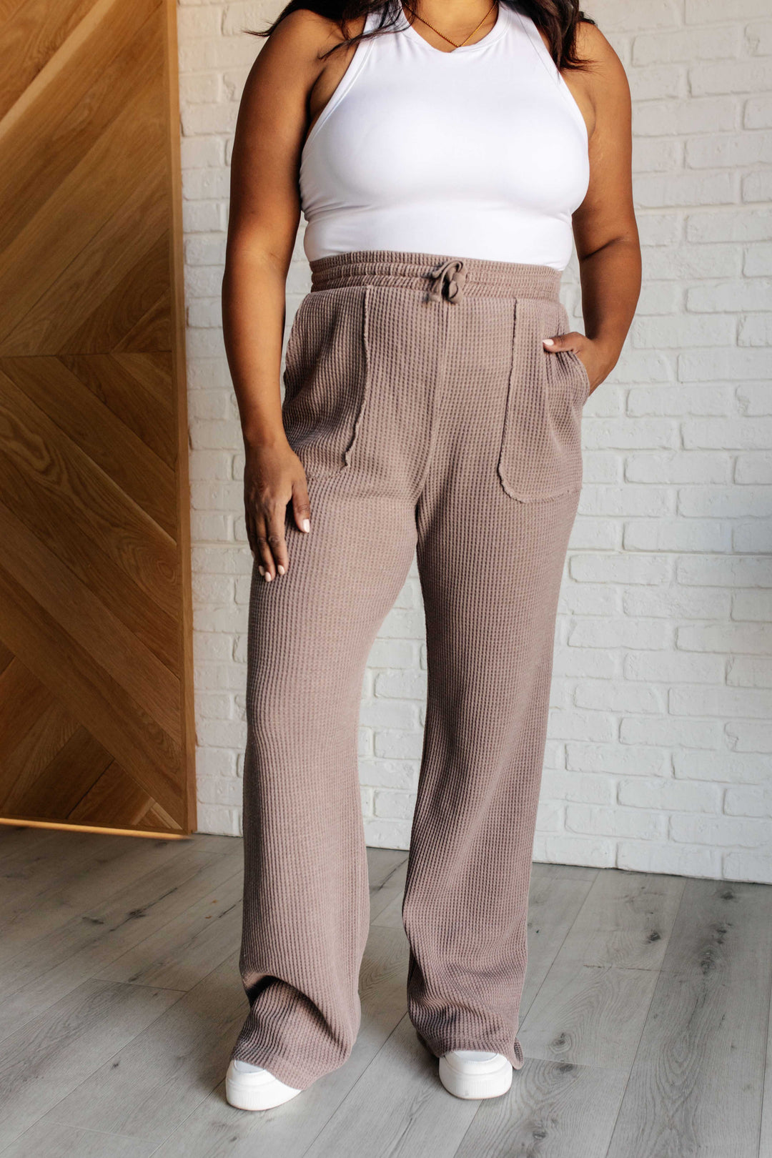 Set Process Mineral Wash Waffle Knit Pants in Brown-Pants-Inspired by Justeen-Women's Clothing Boutique