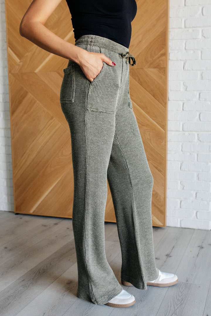 Set Process Mineral Wash Waffle Knit Pants in Olive-Pants-Inspired by Justeen-Women's Clothing Boutique