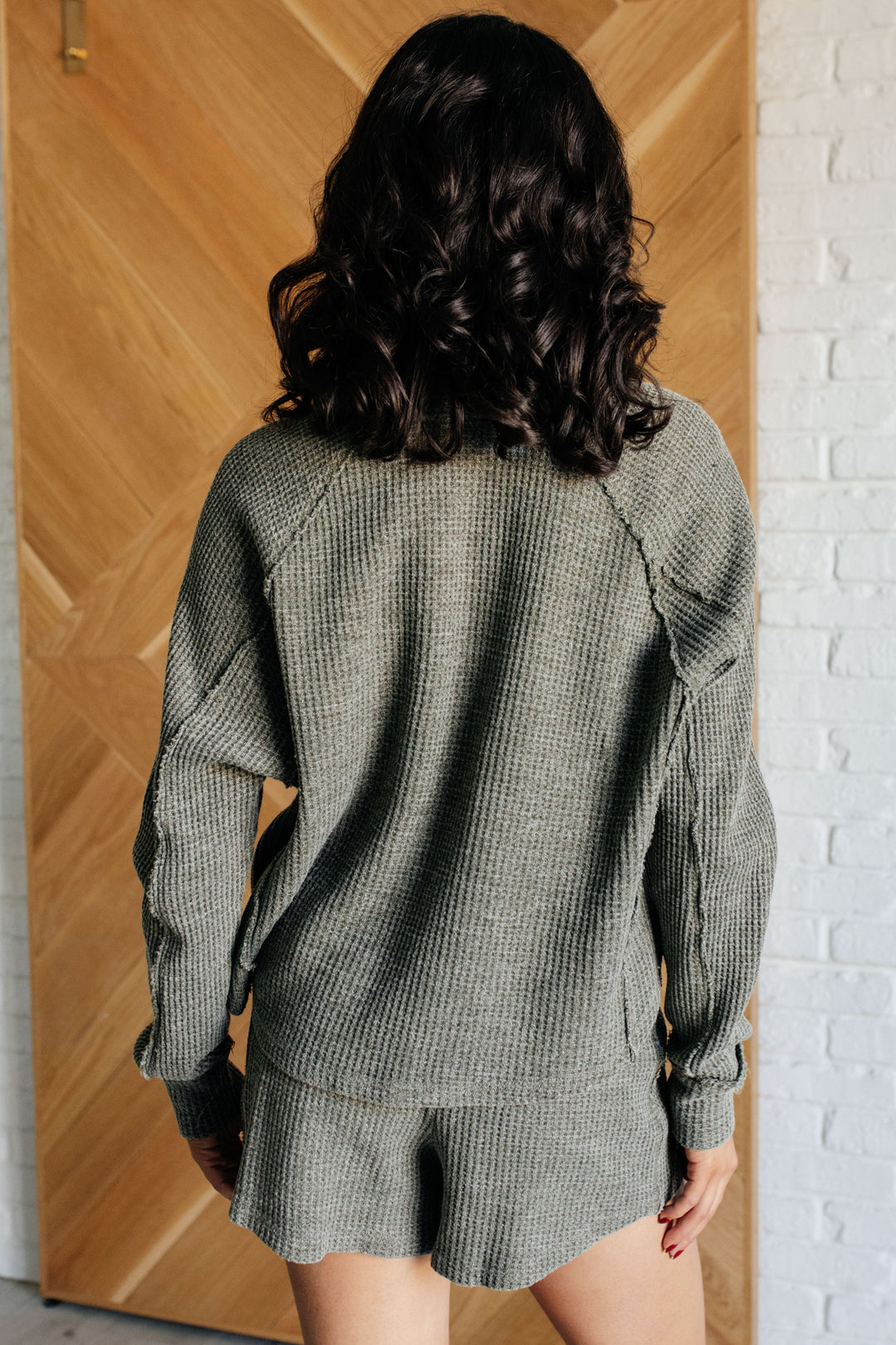 Set Process Mineral Wash Waffle Knit Set in Olive-110 Long Sleeve Tops-Inspired by Justeen-Women's Clothing Boutique