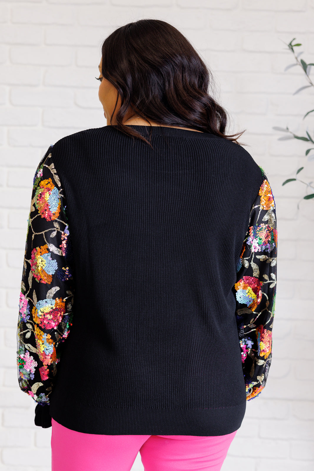 She is the Party Floral Sequins Mesh Sleeve Top-110 Long Sleeve Tops-Inspired by Justeen-Women's Clothing Boutique