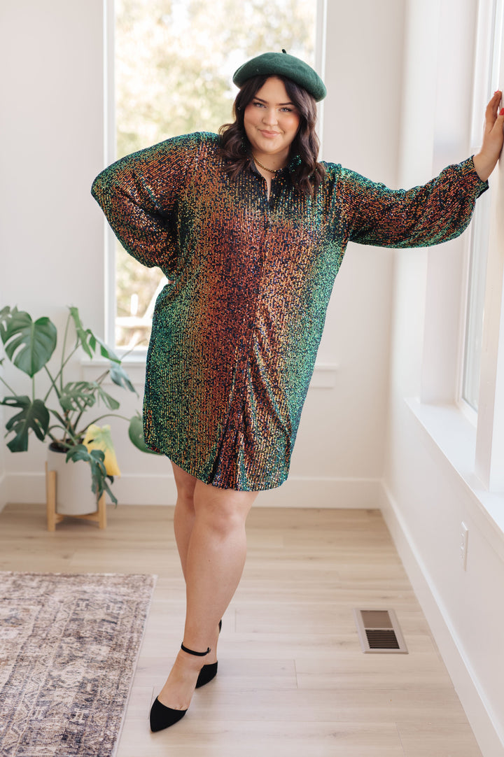 Shimmering Splendor Sequin Shirt Dress-Dresses-Inspired by Justeen-Women's Clothing Boutique