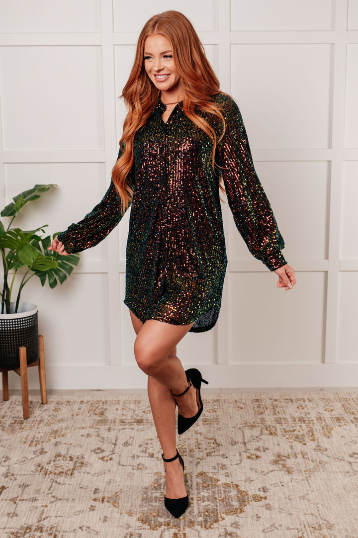 Shimmering Splendor Sequin Shirt Dress-Dresses-Inspired by Justeen-Women's Clothing Boutique