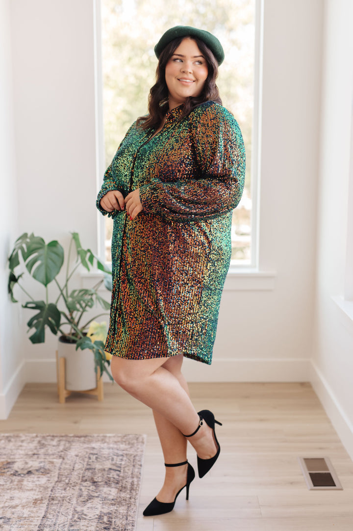 Shimmering Splendor Sequin Shirt Dress-Dresses-Inspired by Justeen-Women's Clothing Boutique