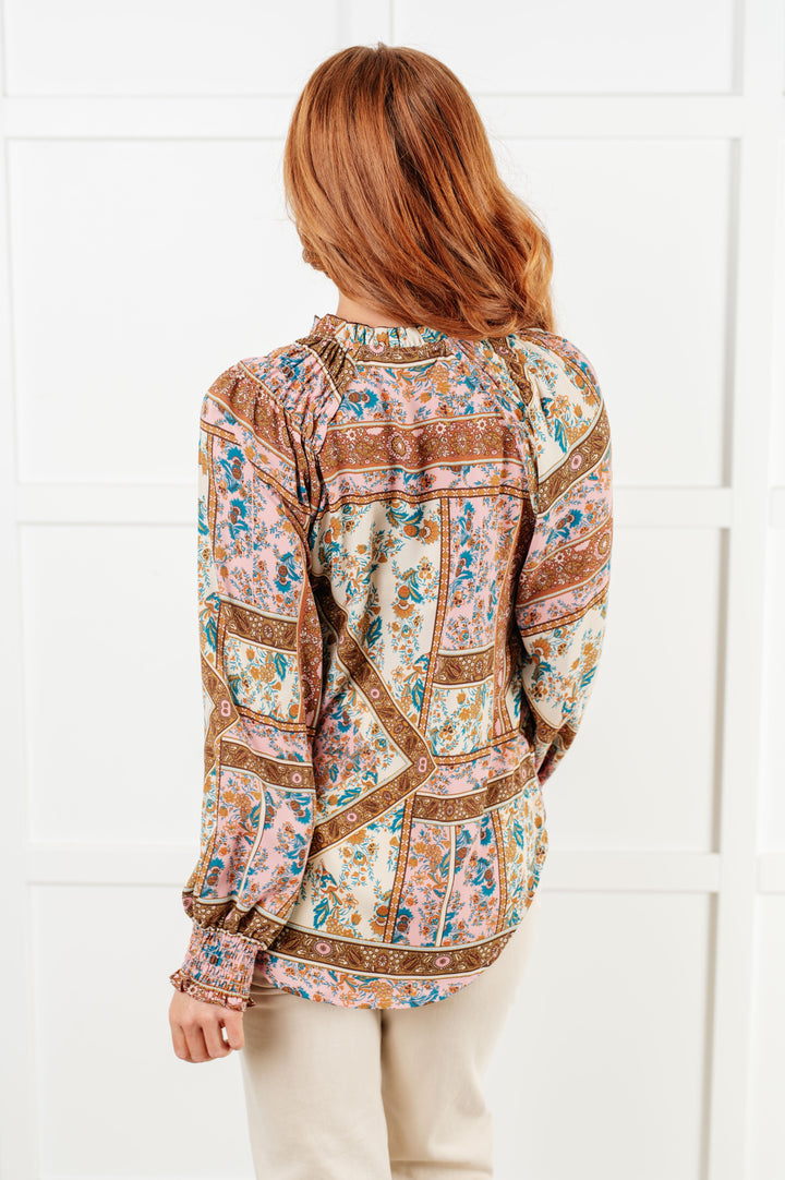 Show and Tell Mixed Print Peasant Blouse-110 Long Sleeve Tops-Inspired by Justeen-Women's Clothing Boutique