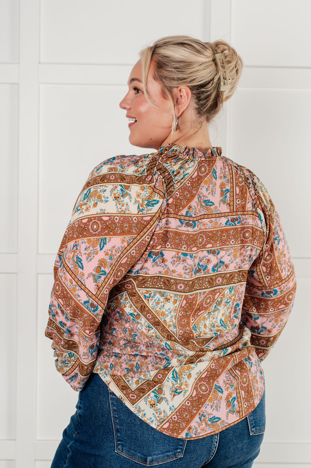 Show and Tell Mixed Print Peasant Blouse-110 Long Sleeve Tops-Inspired by Justeen-Women's Clothing Boutique