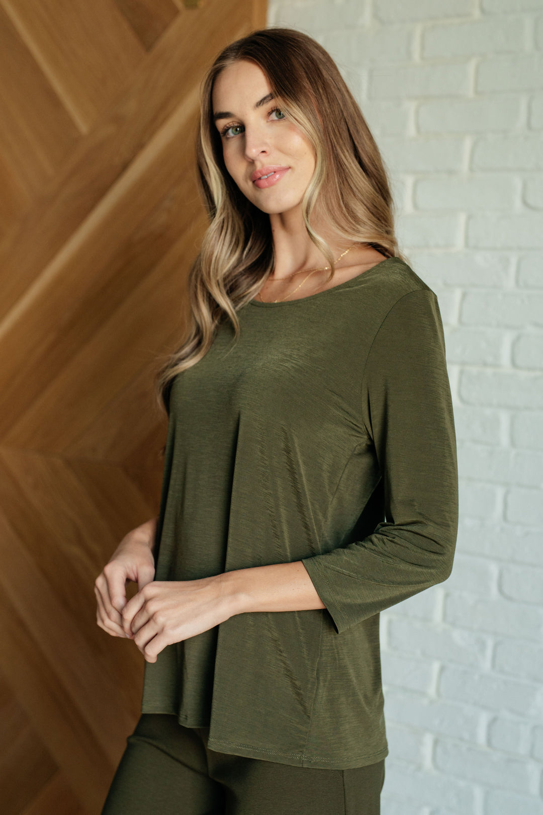 Signature Classic Round Neck Top in Olive-110 Long Sleeve Tops-Inspired by Justeen-Women's Clothing Boutique