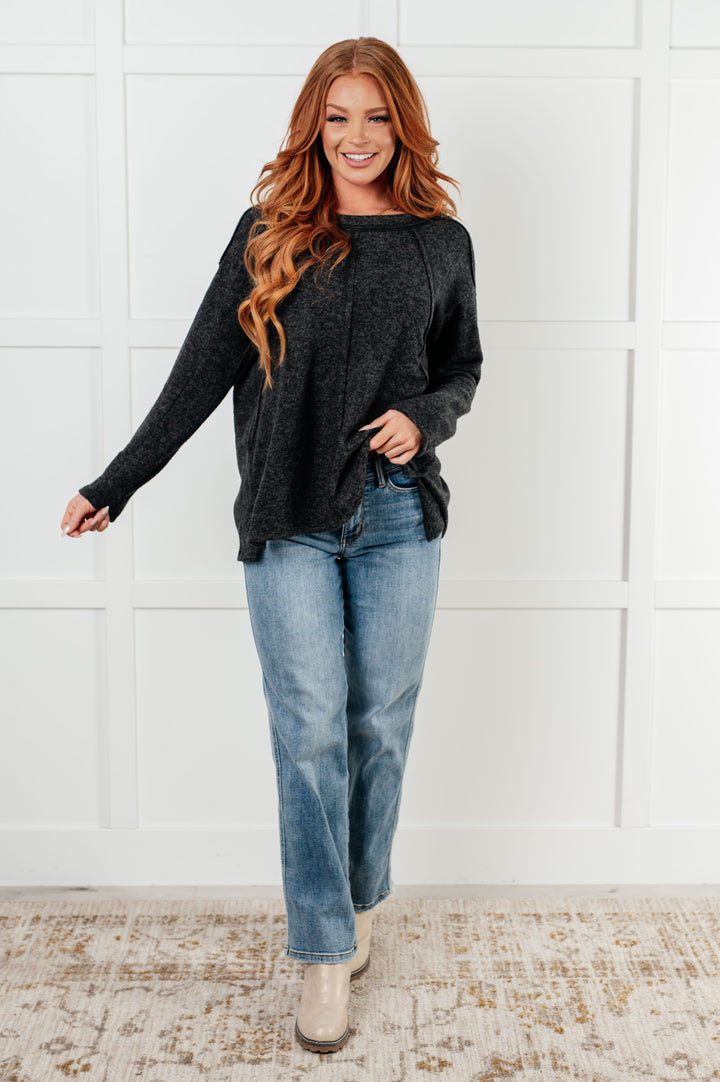 Simple Silhouette Brushed Hacci Sweater in Black-Sweaters/Sweatshirts-Inspired by Justeen-Women's Clothing Boutique