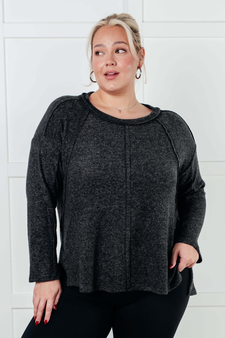 Simple Silhouette Brushed Hacci Sweater in Black-Sweaters/Sweatshirts-Inspired by Justeen-Women's Clothing Boutique