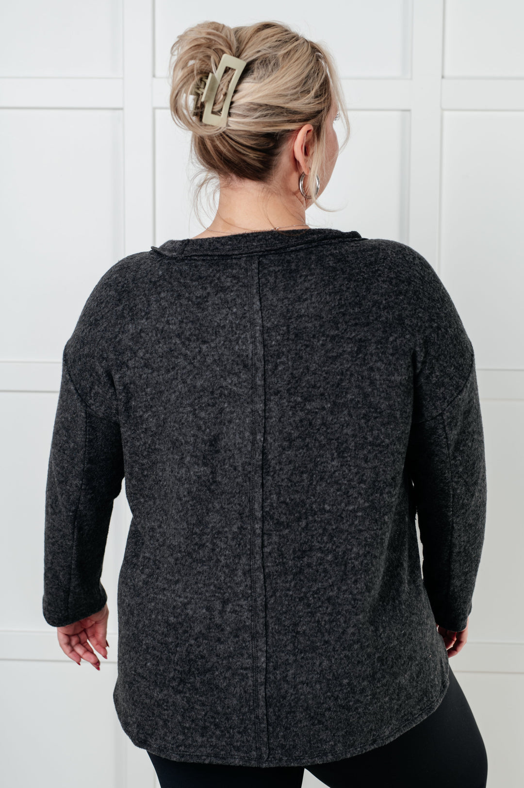 Simple Silhouette Brushed Hacci Sweater in Black-Sweaters/Sweatshirts-Inspired by Justeen-Women's Clothing Boutique