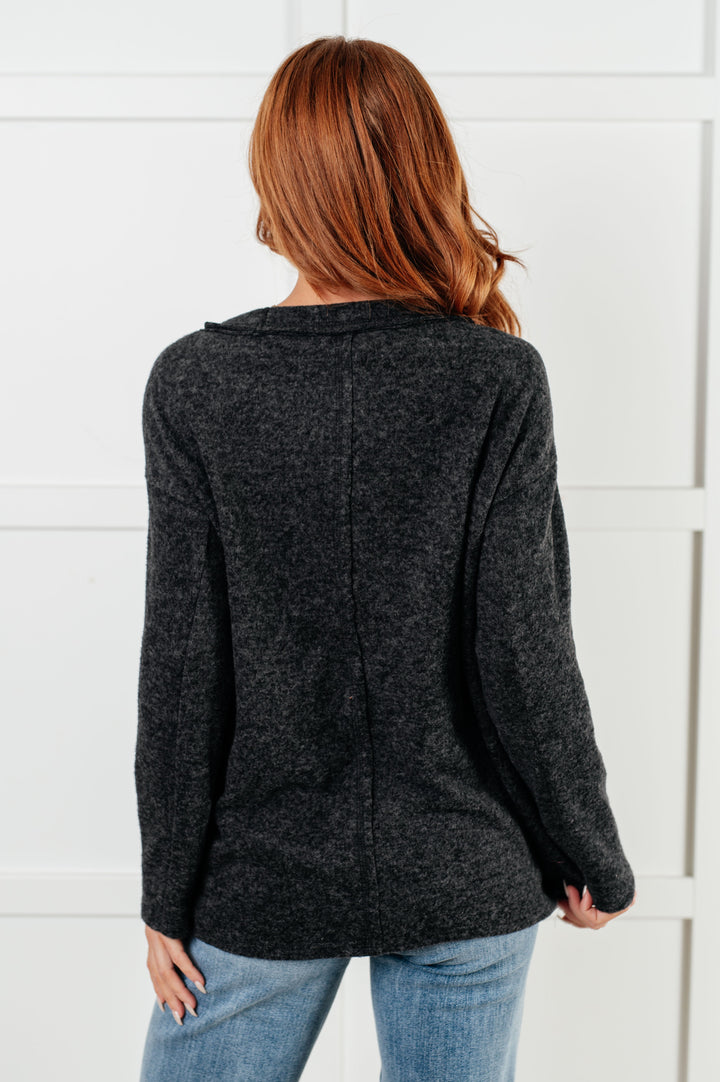 Simple Silhouette Brushed Hacci Sweater in Black-Sweaters/Sweatshirts-Inspired by Justeen-Women's Clothing Boutique