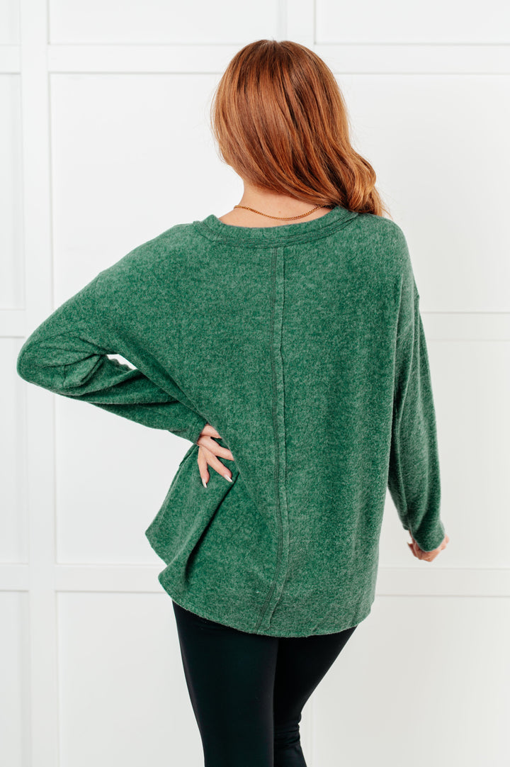 Simple Silhouette Brushed Hacci Sweater in Dark Green-Sweaters/Sweatshirts-Inspired by Justeen-Women's Clothing Boutique