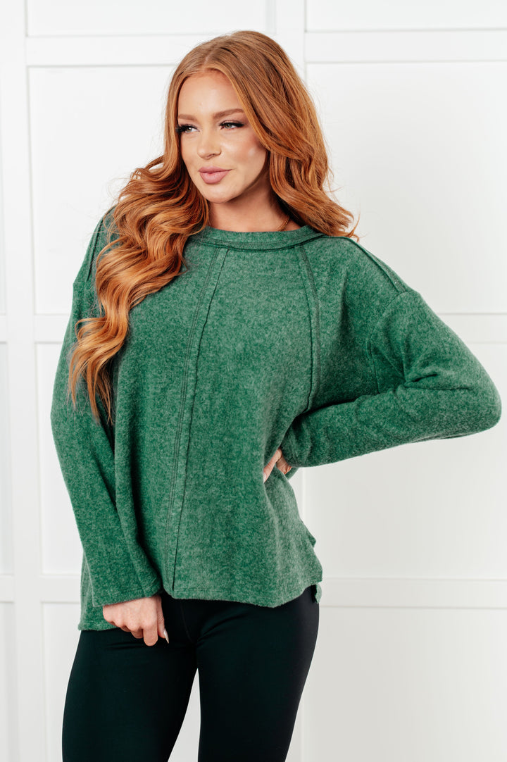 Simple Silhouette Brushed Hacci Sweater in Dark Green-Sweaters/Sweatshirts-Inspired by Justeen-Women's Clothing Boutique