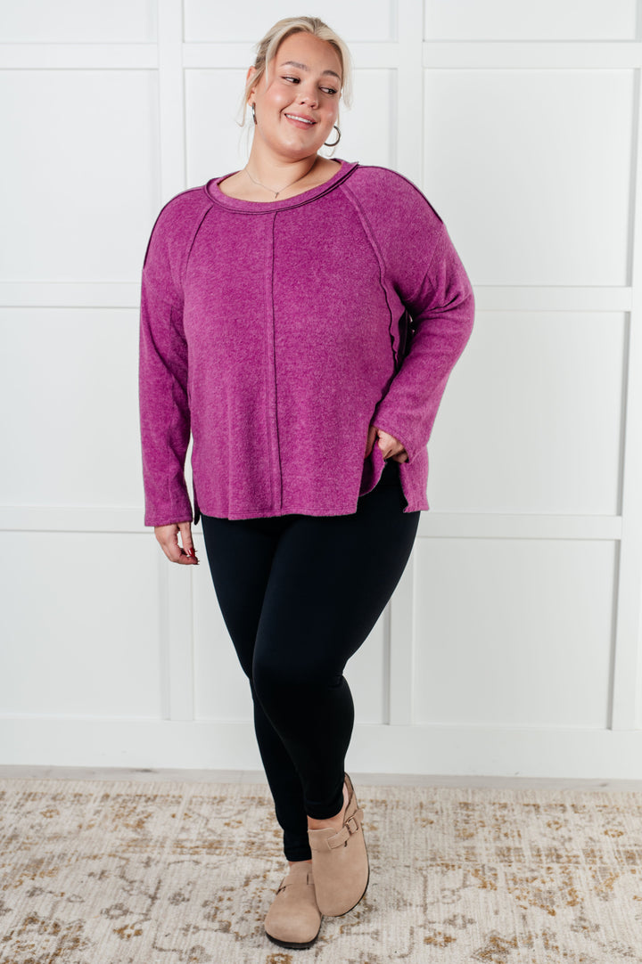 Simple Silhouette Brushed Hacci Sweater in Light Plum-Sweaters/Sweatshirts-Inspired by Justeen-Women's Clothing Boutique