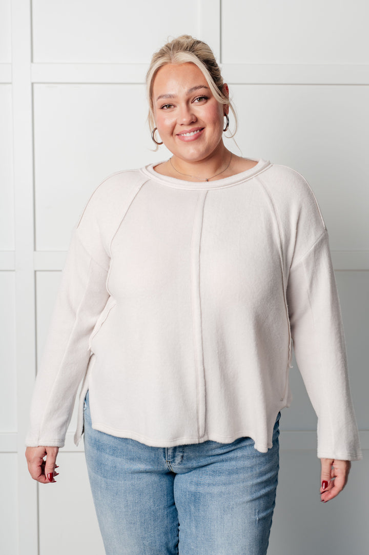 Simple Silhouette Brushed Hacci Sweater in Sand Beige-Sweaters/Sweatshirts-Inspired by Justeen-Women's Clothing Boutique