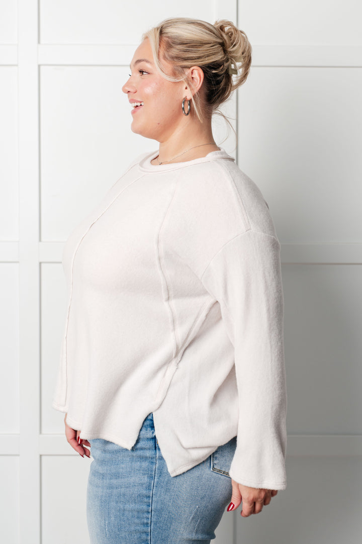 Simple Silhouette Brushed Hacci Sweater in Sand Beige-Sweaters/Sweatshirts-Inspired by Justeen-Women's Clothing Boutique