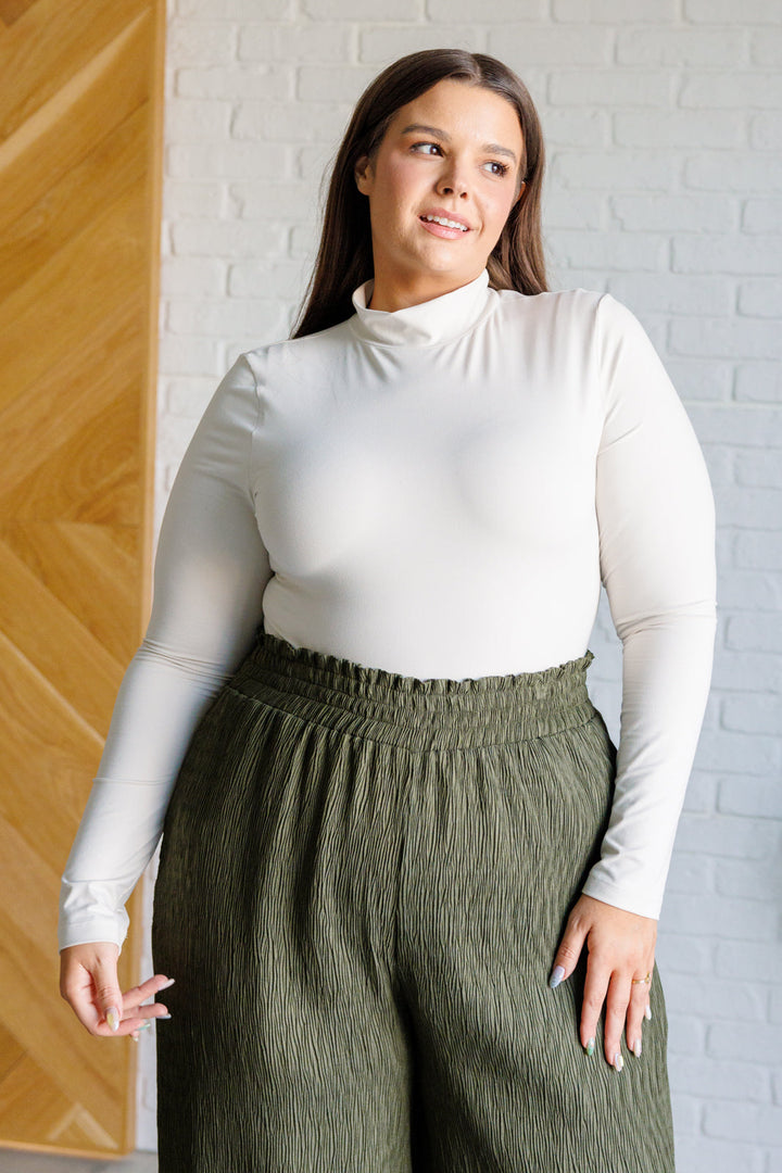 Simple Situation Mock Neck Bodysuit in White Pearl-110 Long Sleeve Tops-Inspired by Justeen-Women's Clothing Boutique