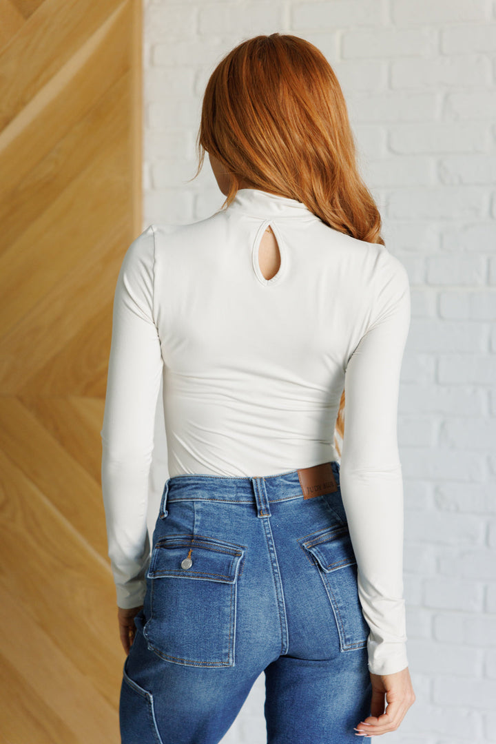 Simple Situation Mock Neck Bodysuit in White Pearl-110 Long Sleeve Tops-Inspired by Justeen-Women's Clothing Boutique