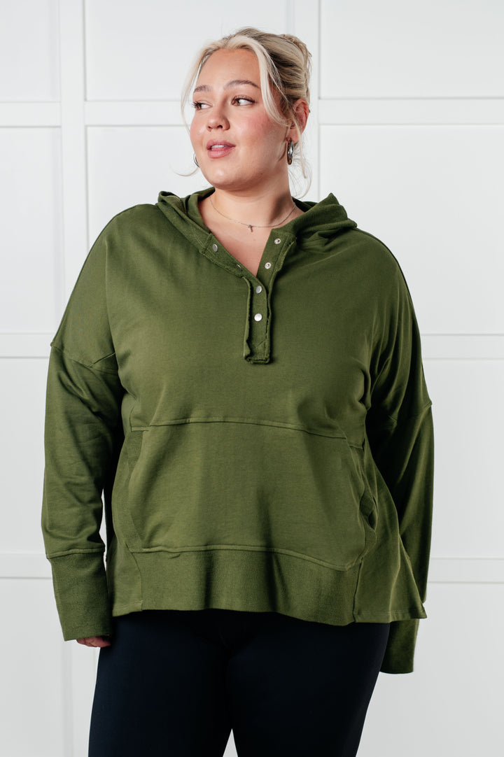 Simple Snug Snap Hooded Pullover-Sweaters/Sweatshirts-Inspired by Justeen-Women's Clothing Boutique