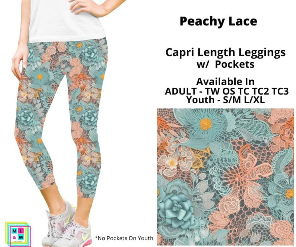 Peachy Lace Capri Length w/ Pockets-Leggings-Inspired by Justeen-Women's Clothing Boutique
