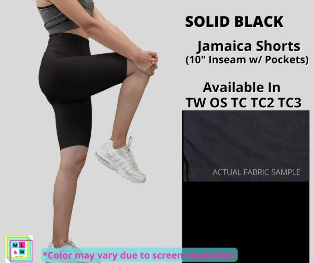 Solid Black 10" Jamaica Shorts-Shorts-Inspired by Justeen-Women's Clothing Boutique in Chicago, Illinois