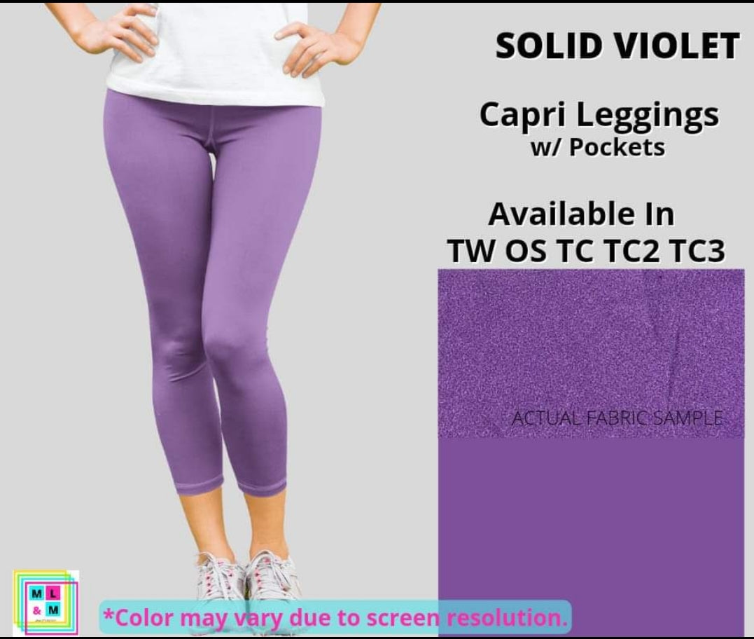Solid Violet Capri Leggings w/ Pockets-Leggings-Inspired by Justeen-Women's Clothing Boutique in Chicago, Illinois