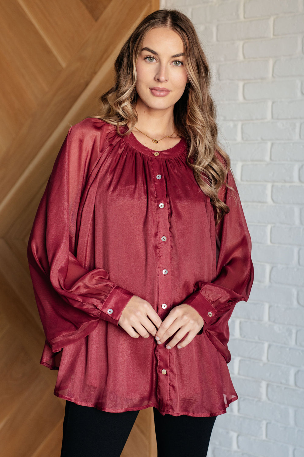 Smiles and Pouts Bat Sleeve Button Down-110 Long Sleeve Tops-Inspired by Justeen-Women's Clothing Boutique