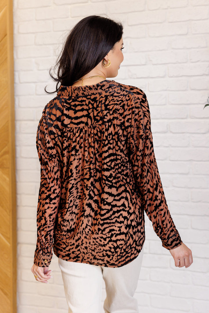 So Fierce Animal Print Blouse-110 Long Sleeve Tops-Inspired by Justeen-Women's Clothing Boutique