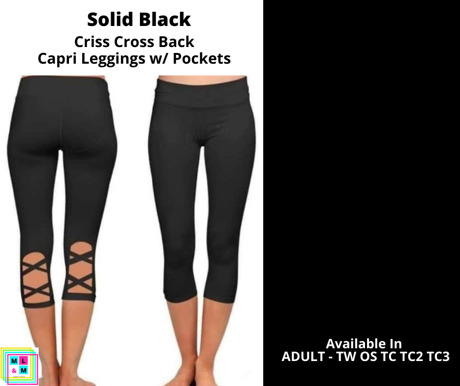 Solid Black Criss Cross Capri w/ Pockets-Leggings-Inspired by Justeen-Women's Clothing Boutique in Chicago, Illinois