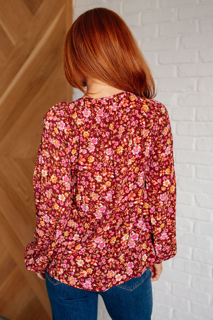 Sunday Brunch Blouse in Rust Floral-110 Long Sleeve Tops-Inspired by Justeen-Women's Clothing Boutique