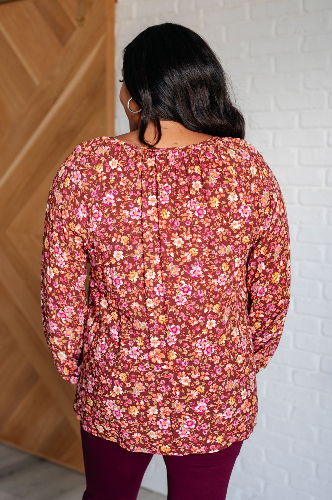 Sunday Brunch Blouse in Rust Floral-110 Long Sleeve Tops-Inspired by Justeen-Women's Clothing Boutique