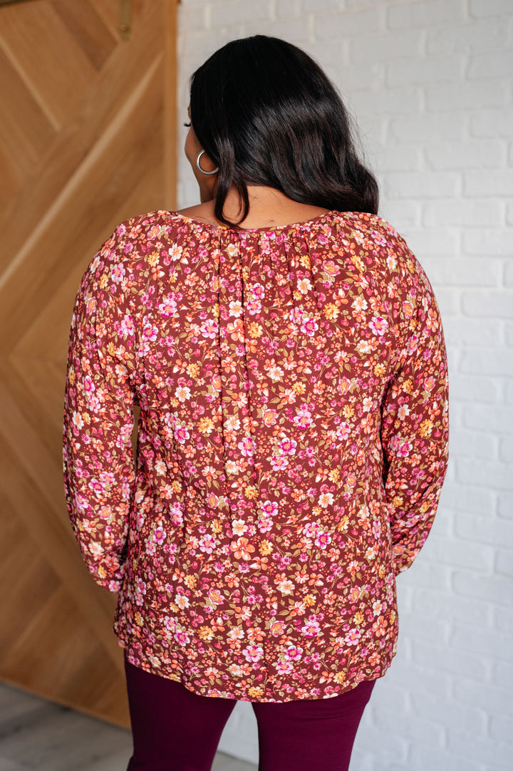 Sunday Brunch Blouse in Rust Floral-110 Long Sleeve Tops-Inspired by Justeen-Women's Clothing Boutique