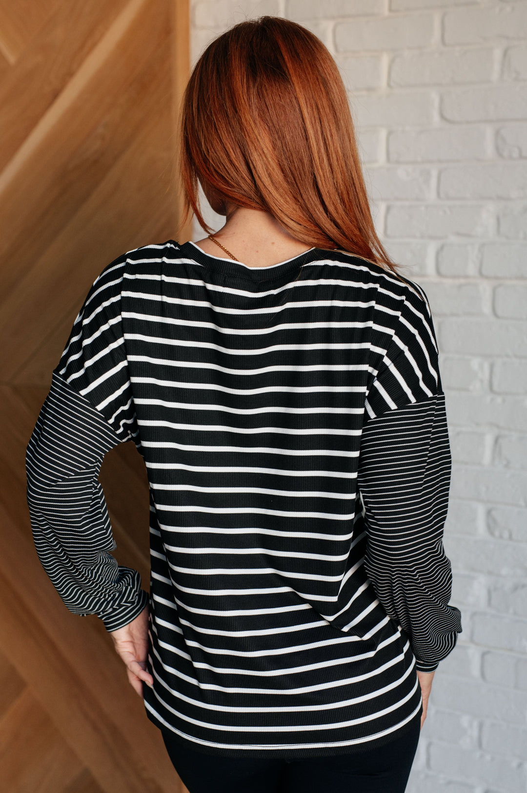 Super Clever Patchwork Striped Top in Black-110 Long Sleeve Tops-Inspired by Justeen-Women's Clothing Boutique