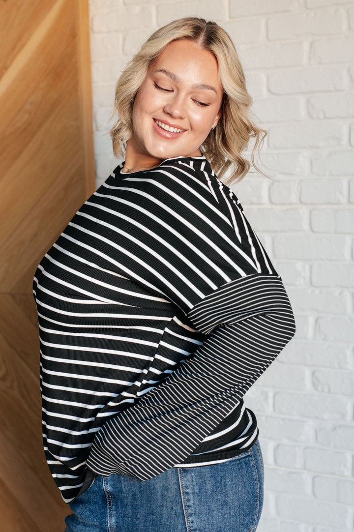 Super Clever Patchwork Striped Top in Black-110 Long Sleeve Tops-Inspired by Justeen-Women's Clothing Boutique