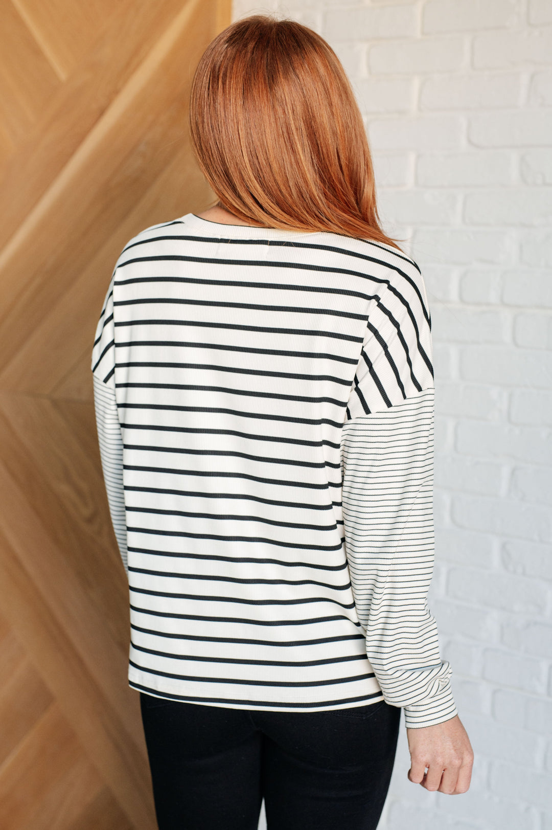 Super Clever Patchwork Striped Top in Ivory-110 Long Sleeve Tops-Inspired by Justeen-Women's Clothing Boutique