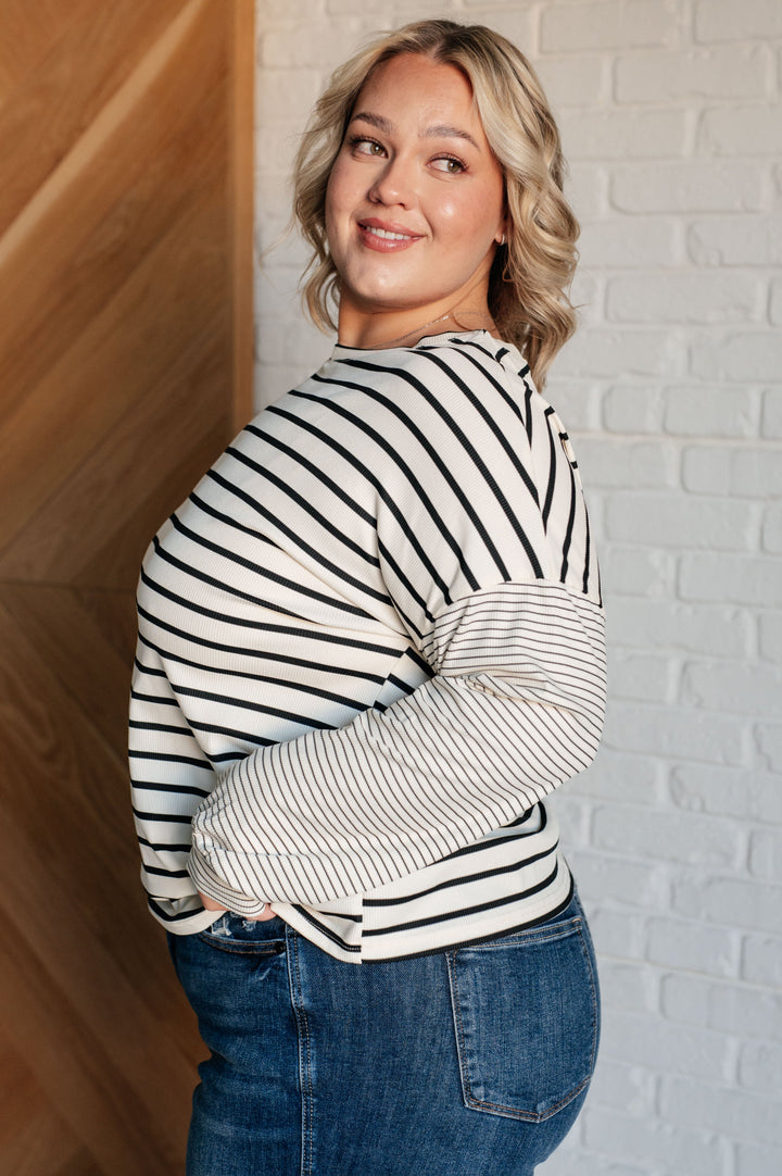 Super Clever Patchwork Striped Top in Ivory-110 Long Sleeve Tops-Inspired by Justeen-Women's Clothing Boutique