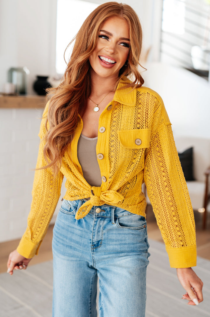 Sweeter Than Nectar Lace Button Down in Honey-Long Sleeve Tops-Inspired by Justeen-Women's Clothing Boutique in Chicago, Illinois