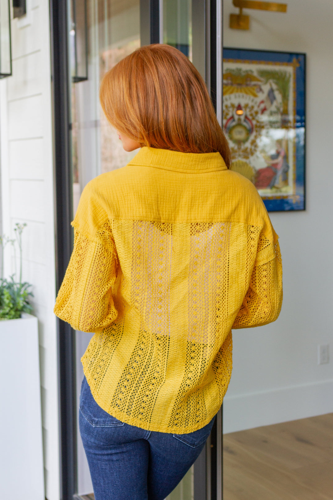 Sweeter Than Nectar Lace Button Down in Honey-Long Sleeve Tops-Inspired by Justeen-Women's Clothing Boutique in Chicago, Illinois